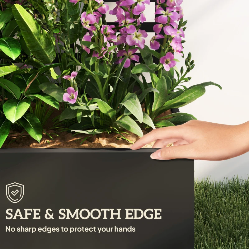 Outsunny Galvanized Raised Garden Bed Planter Box with Trellis for Climbing Plants, Vegetable, Vines, 43" x 16" x 70", Black