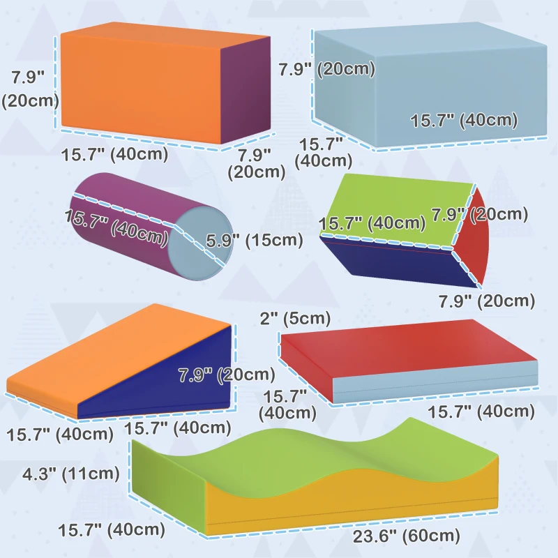 Soozier 7 Pieces Soft Play Foam Climbing Blocks, Indoor Modular Kids Play Toys for Climbing, Crawling, Sliding, Dark Colour