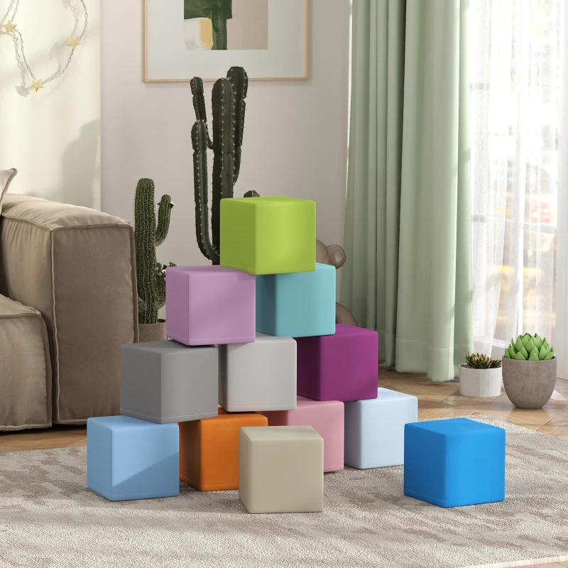 Soozier 12 Piece Soft Play Blocks Soft Foam Toy Building And Stacking Blocks - Multicolours