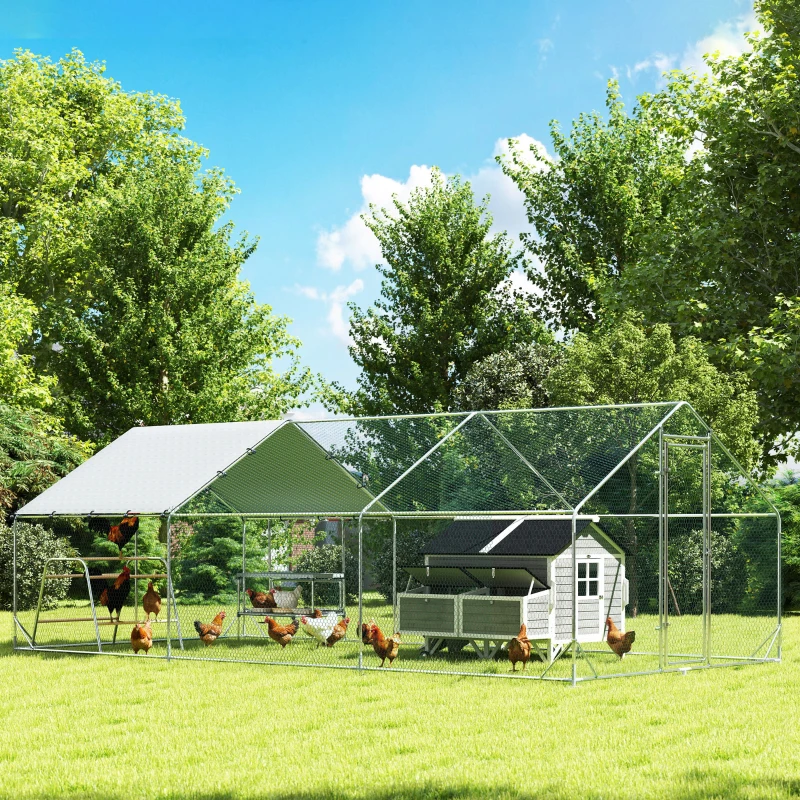 PawHut Large Metal Chicken Coop with Waterproof Cover, Roosting Bar, Nesting Box, 9.8' x 19.7' x 6.4'