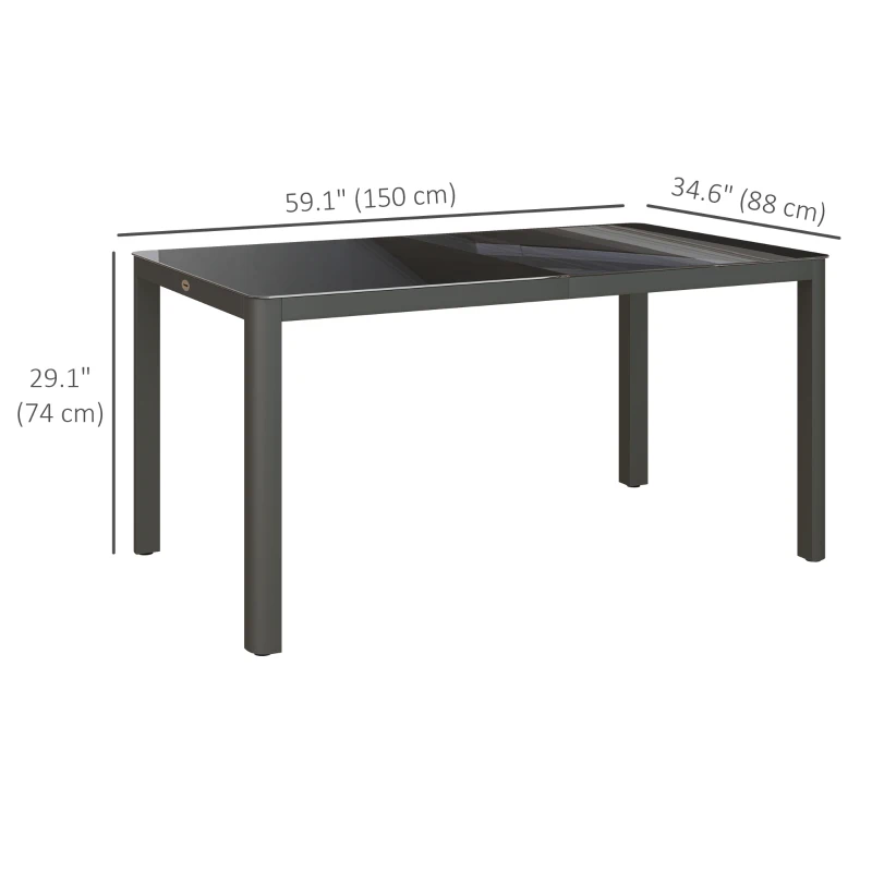 Outsunny 59" x 35" Aluminium Outdoor Dining Table for 6, with Glass Tabletop, Grey