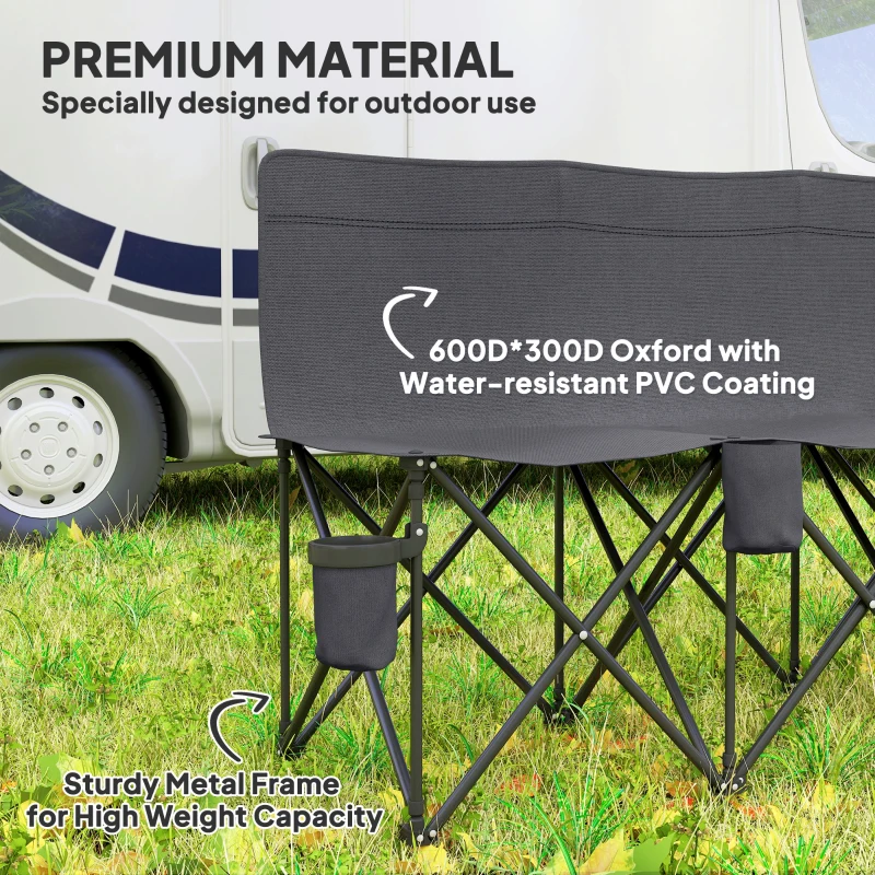 Outsunny 6 Seat Folding Camping Chair with Cup Holder and Carrying Case for Camping, Picnic, Sports Events, Dark Grey
