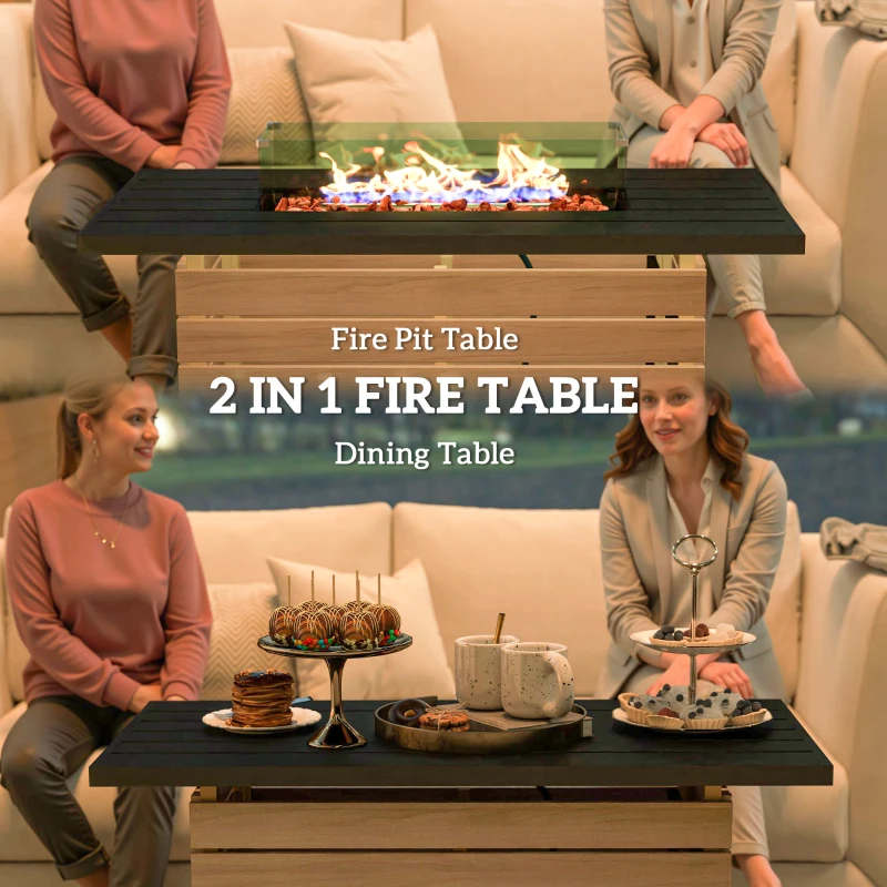 Outsunny 43" Propane Fire Pit Table 50,000 BTU Outdoor Gas Fire Table with Glass Wind Guard, Waterproof Cover