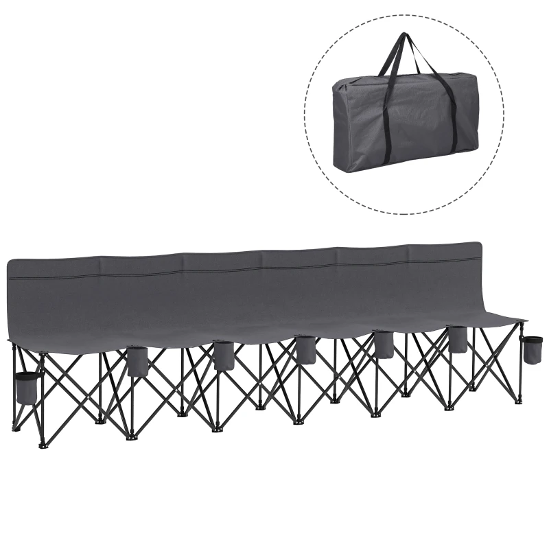 Outsunny 6 Seat Folding Camping Chair with Cup Holder and Carrying Case for Camping, Picnic, Sports Events, Dark Grey