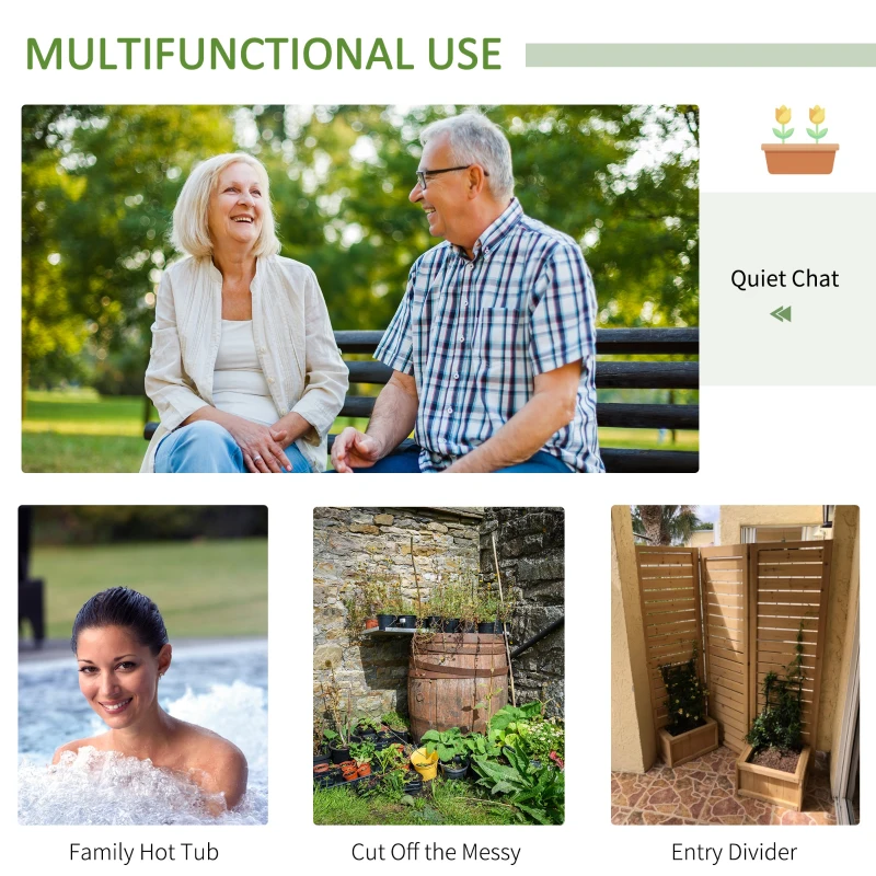 Outsunny 62.5" x 19" x 66" Wood Panel Trellis w/ 4 Planter Box Raised Bed for Garden Natural Wood(m-7)