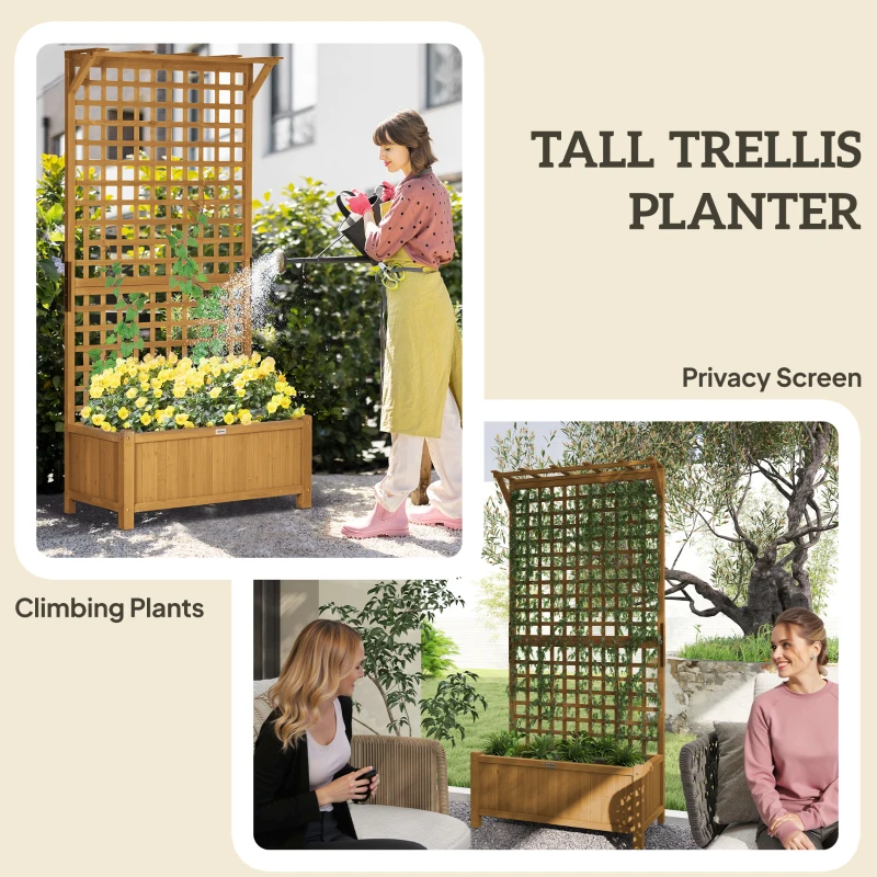 Outsunny Wood Planter with Trellis for Vine Climbing, Raised Garden Bed, Privacy Screen for Backyard, Patio, Deck, Yellow