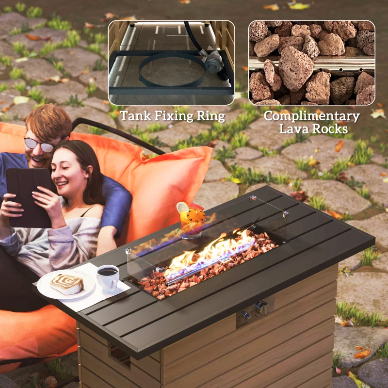 Outsunny 43" Propane Fire Pit Table 50,000 BTU Outdoor Gas Fire Table with Glass Wind Guard, Waterproof Cover