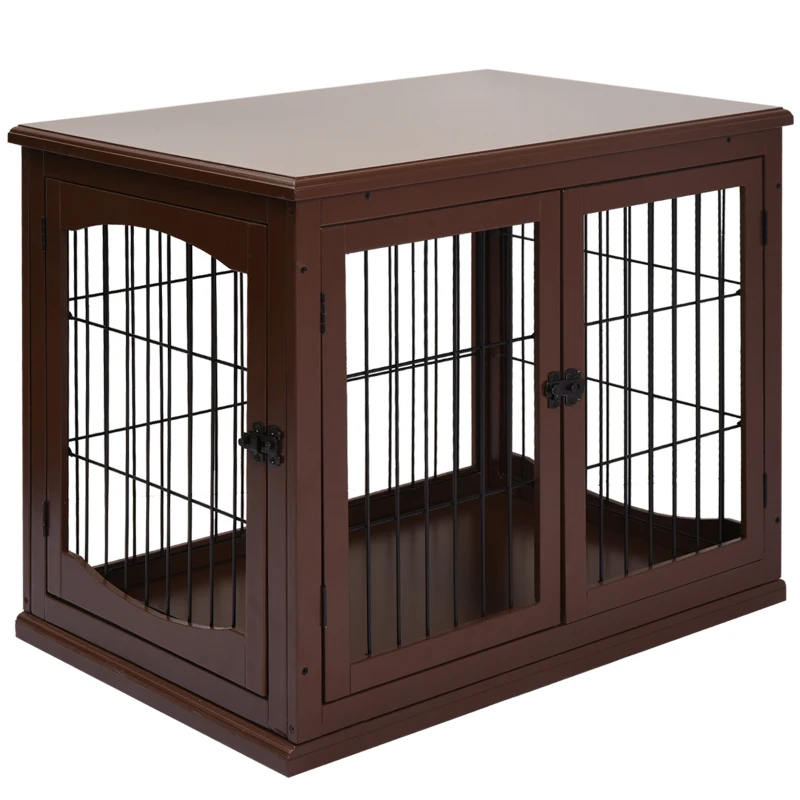 PawHut 26" Wooden Dog Cage with Double Door Entrance & Simple Modern Design, Brown
