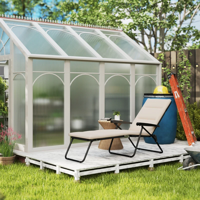 Outsunny Foldable Lounge Chair, Reclining Patio Sun Lounger with 6-Position Adjustable Back, Beige