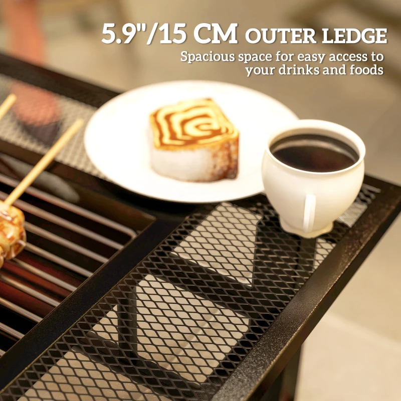 Outsunny 2-in-1 Outdoor Fire Pit Firepit with BBQ Grill Grate, Wood Fire Pit with Adjustable Foot Pads, Outer Ledge, Poker, Mesh Lid for Backyard Bonfire Picnic, Black