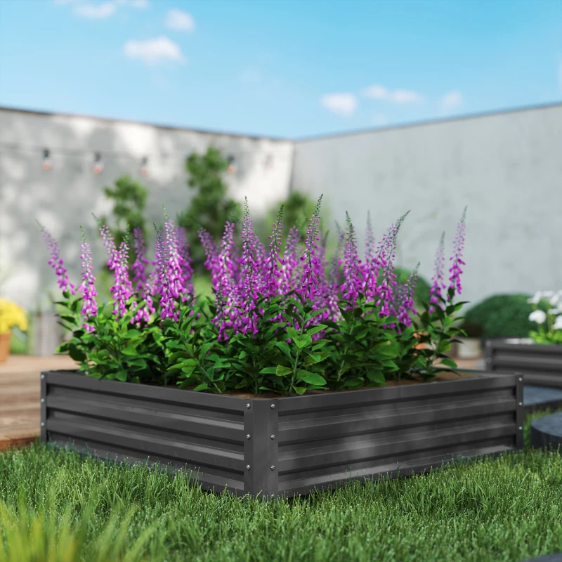 Outsunny 4' x 4' x 1' Raised Garden Bed Galvanized Steel Planter Box for Vegetables, Flowers, Herbs, Light Grey