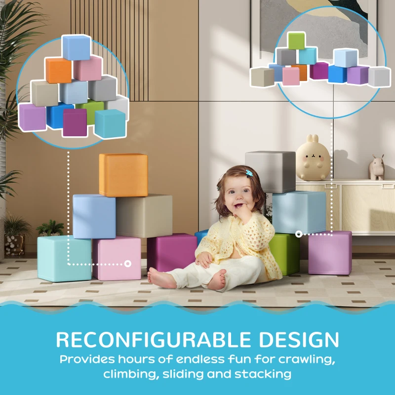 Soozier 12 Piece Soft Play Blocks Soft Foam Toy Building And Stacking Blocks - Multicolours