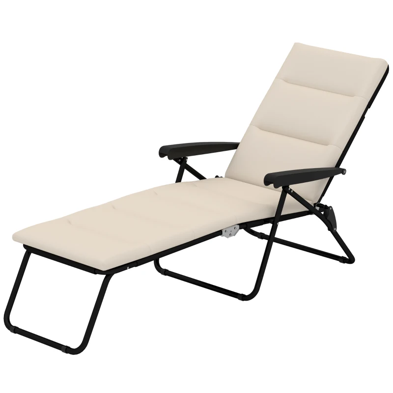 Outsunny Foldable Lounge Chair, Reclining Patio Sun Lounger with 6-Position Adjustable Back, Beige