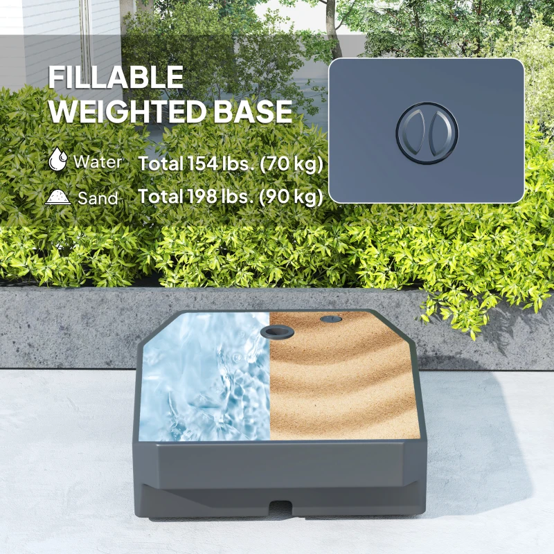 Outsunny 10FT Cantilever Umbrella with Fillable Base, Wind Strap and Cover, Offset Hanging Umbrella with Crank, UPF50+, Grey