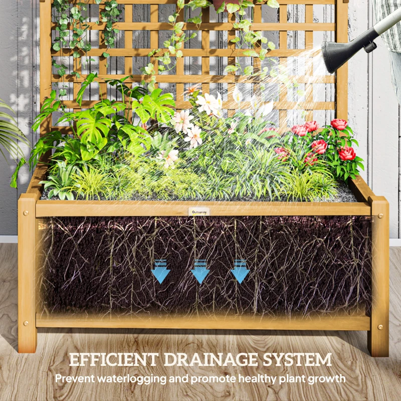 Outsunny Wood Planter with Trellis for Vine Climbing, Raised Garden Bed, Privacy Screen for Backyard, Patio, Deck, Yellow