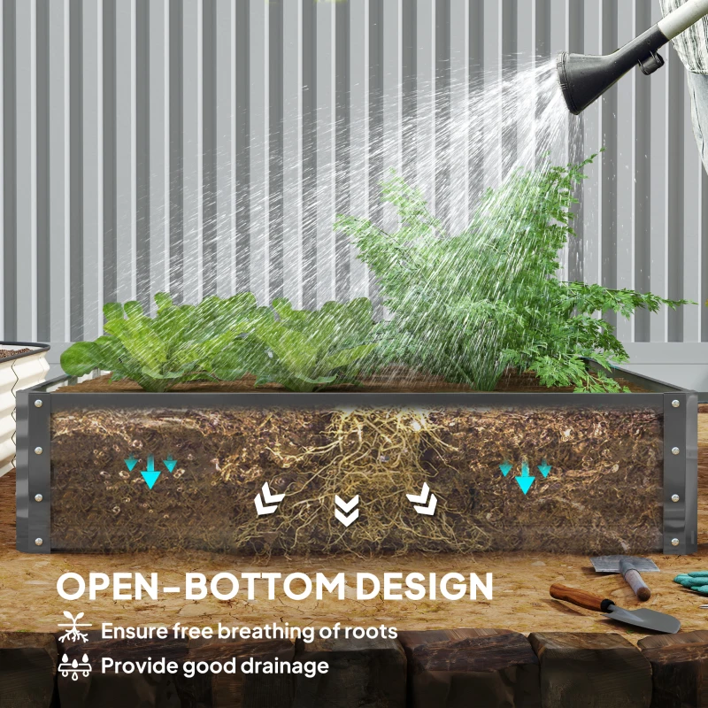 Outsunny 4' x 4' x 1' Raised Garden Bed Galvanized Steel Planter Box for Vegetables, Flowers, Herbs, Light Grey