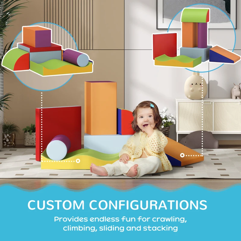 Soozier 7 Pieces Soft Play Foam Climbing Blocks, Indoor Modular Kids Play Toys for Climbing, Crawling, Sliding, Dark Colour