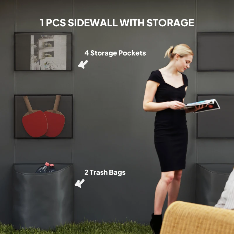 Outsunny 10' x 10' Pop Up Canopy Tent w/ Sidewall, UPF50+ Height Adjustable Instant Sun Shelter w/ Storage Pockets, Dark Gray