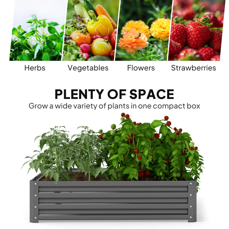 Outsunny 4' x 4' x 1' Raised Garden Bed Galvanized Steel Planter Box for Vegetables, Flowers, Herbs, Light Grey