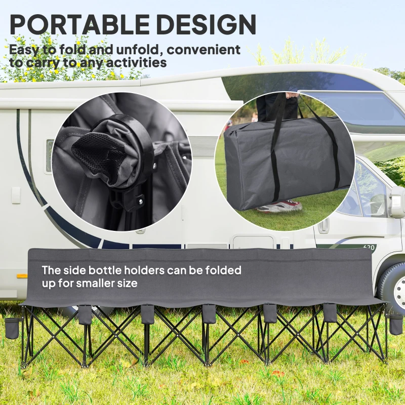 Outsunny 6 Seat Folding Camping Chair with Cup Holder and Carrying Case for Camping, Picnic, Sports Events, Dark Grey