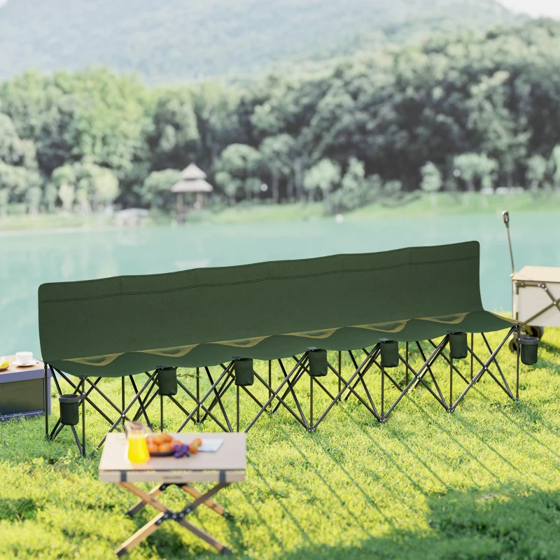 Outsunny 6 Seat Folding Camping Chair with Cup Holder and Carrying Case for Camping, Picnic, Sports Events, Dark Green