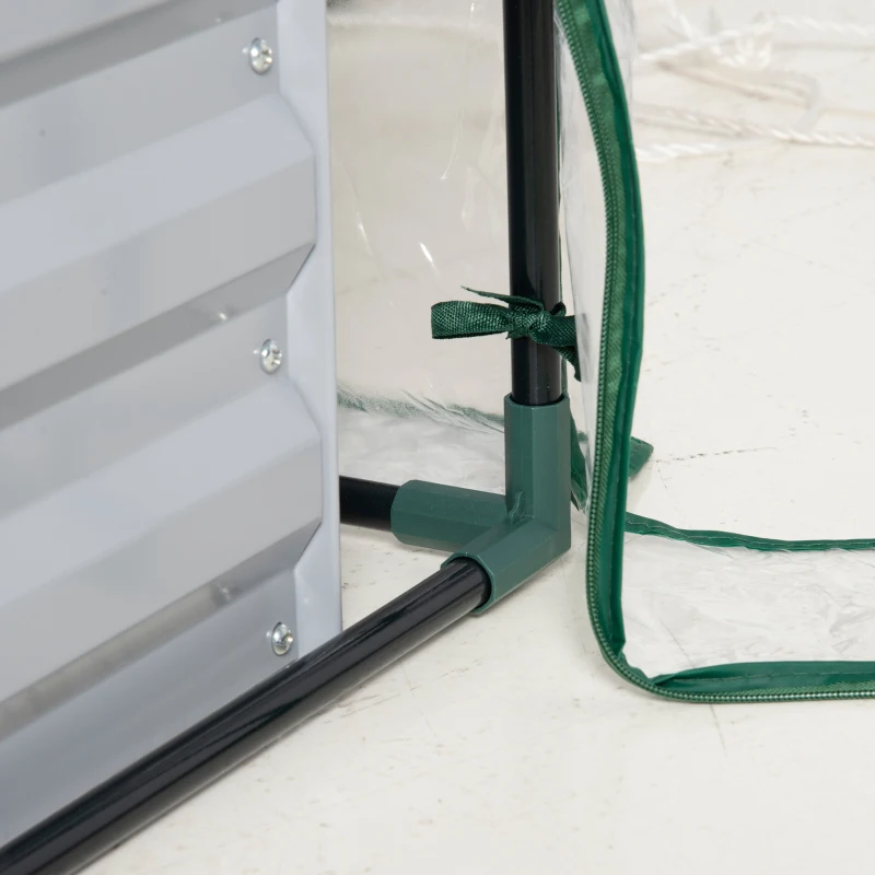 Outsunny Raised Garden Bed with Cover, Outdoor Galvanized Metal Planter Box Kit, 4 x 3 ft Mini Greenhouse with 2 Large Screen Windows, for Growing Flowers, Vegetables and Herbs, Clear