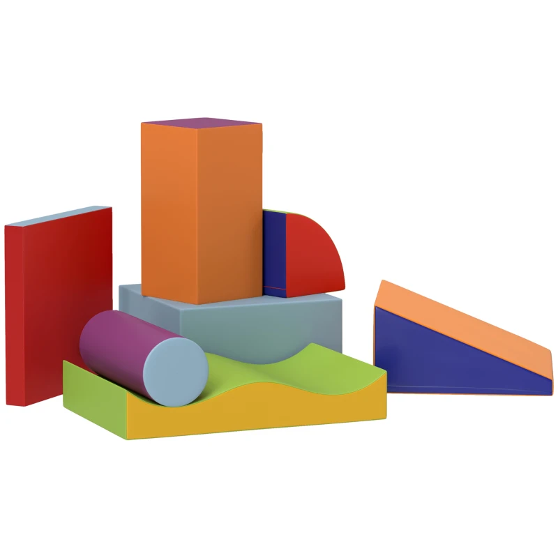 Soozier 7 Pieces Soft Play Foam Climbing Blocks, Indoor Modular Kids Play Toys for Climbing, Crawling, Sliding, Dark Colour