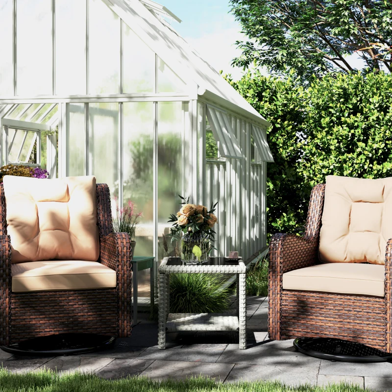 Outsunny 19" Outdoor Wicker Coffee Table with Glass Top, Storage Shelf for Garden Porch Balcony Deck, Dark Grey