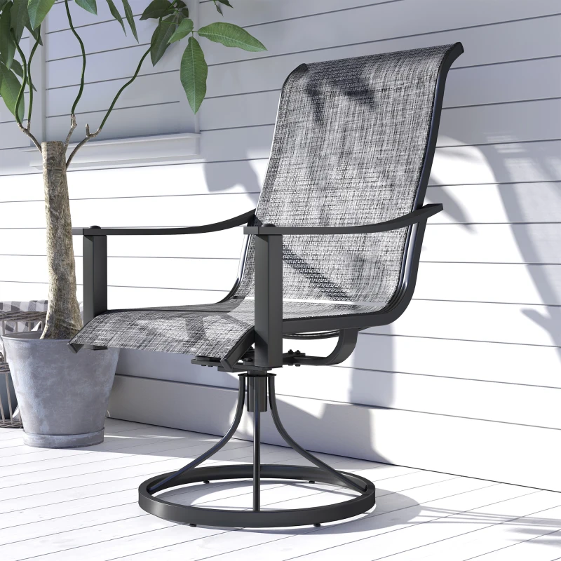 Outsunny 2 Pieces Rocking Swivel Patio Chairs, Mesh Outdoor Swivel Dining Chairs with High Back and Curved Armrests, Mixed Grey