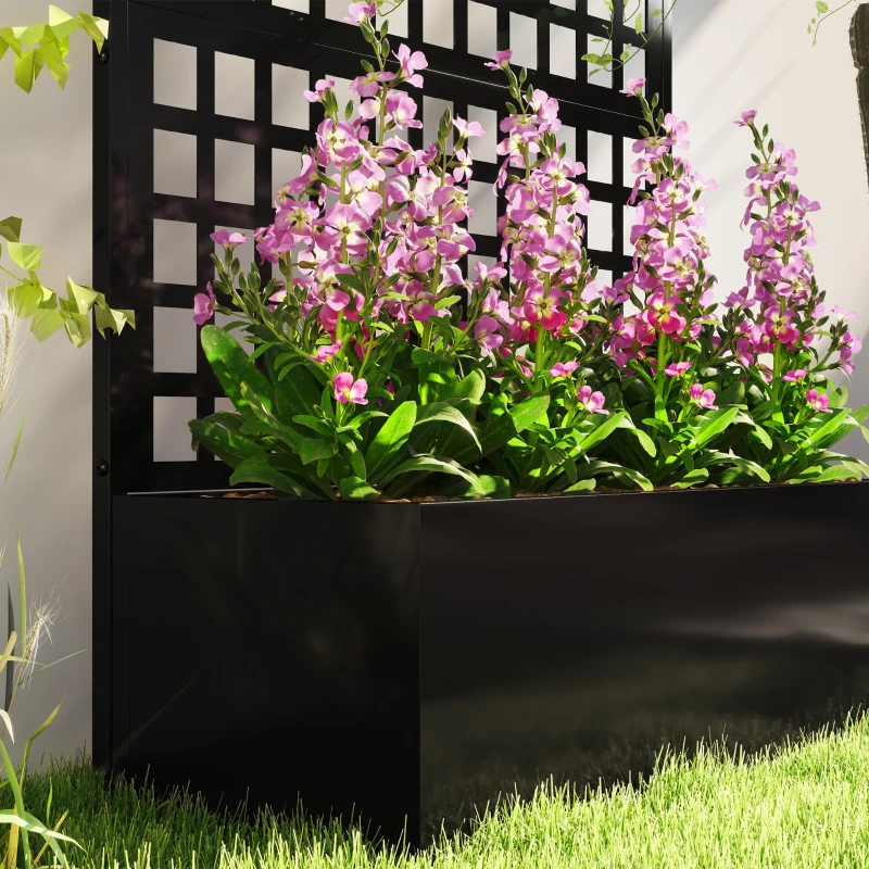 Outsunny Galvanized Raised Garden Bed Planter Box with Trellis for Climbing Plants, Vegetable, Vines, 43" x 16" x 70"