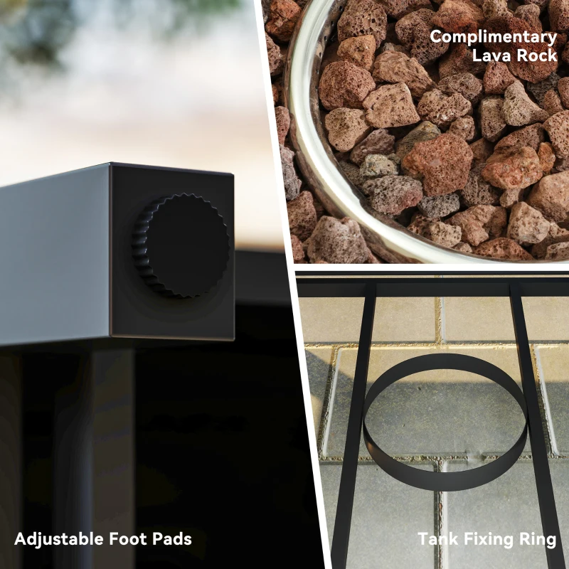 Outsunny 28" Propane Fire Pit Table 40,000 BTU Square Outdoor Gas Fire Table with Waterproof Cover, Adjustable Foot Pads