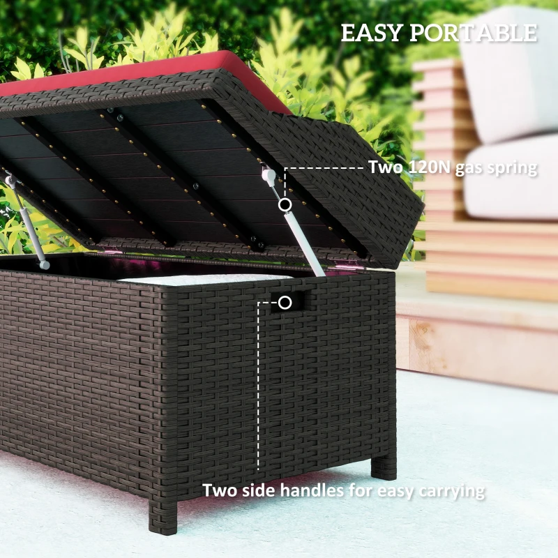 Outsunny Outdoor Wicker Storage Bench with Storage & Cushion, Red