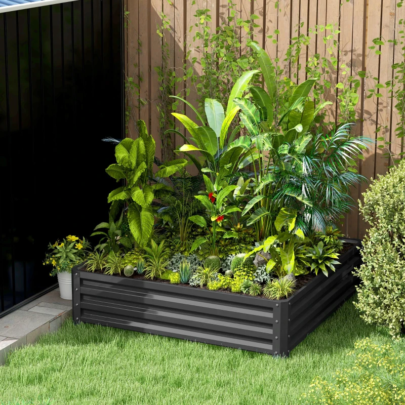 Outsunny 4' x 4' x 1' Raised Garden Bed Galvanized Steel Planter Box for Vegetables, Flowers, Herbs, Light Grey