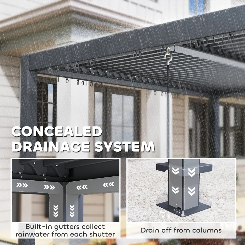 Outsunny 10' x 10' Louvered Pergola with Adjustable Metal Roof and Aluminum Frame, Outdoor Hardtop Gazebo with Drainage System