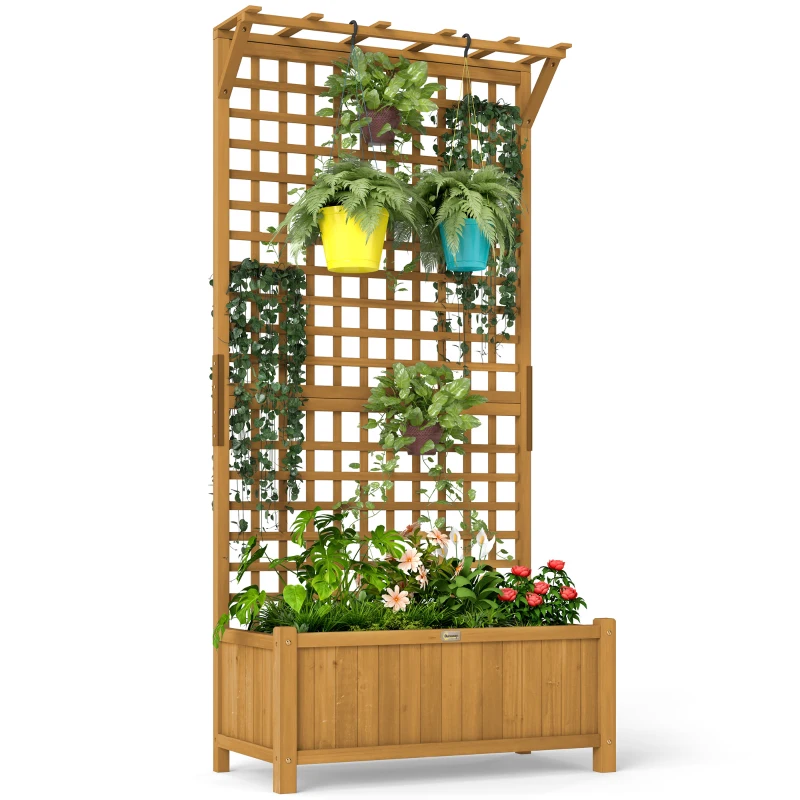 Outsunny Wood Planter with Trellis for Vine Climbing, Raised Garden Bed, Privacy Screen for Backyard, Patio, Deck, Yellow