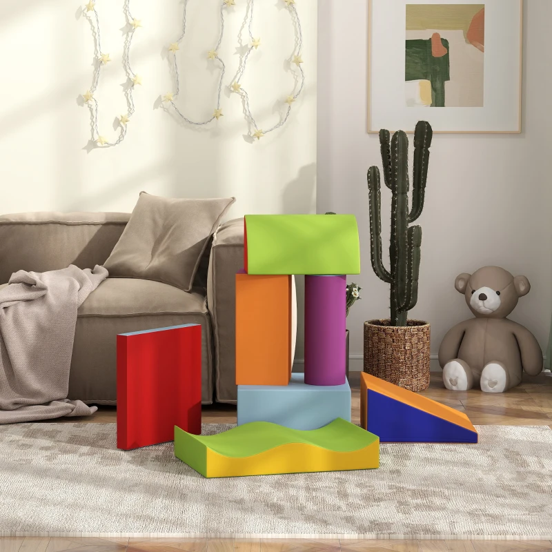 Soozier 7 Pieces Soft Play Foam Climbing Blocks, Indoor Modular Kids Play Toys for Climbing, Crawling, Sliding, Dark Colour