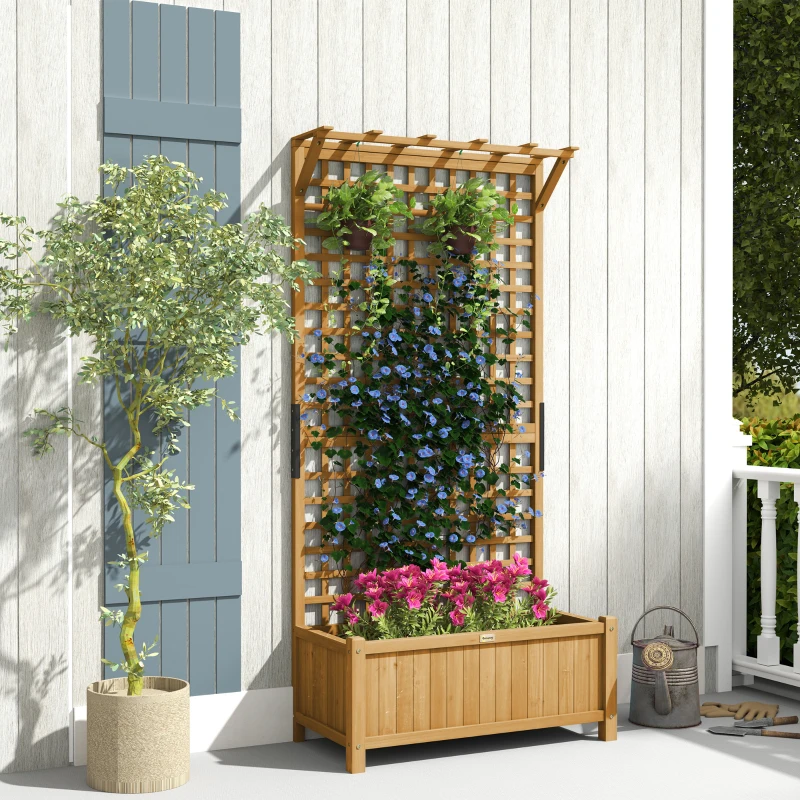 Outsunny Wood Planter with Trellis for Vine Climbing, Raised Garden Bed, Privacy Screen for Backyard, Patio, Deck, Yellow