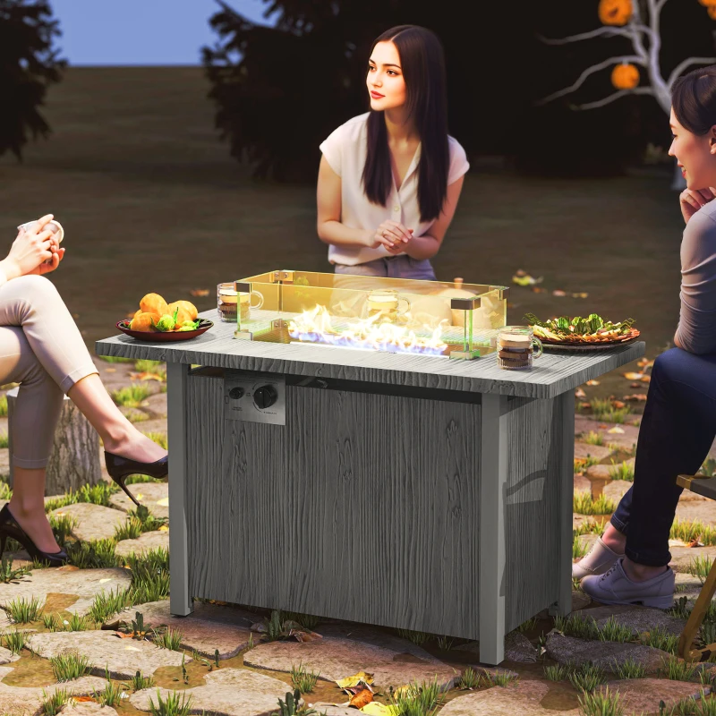 Outsunny 50,000 BTU Gas Fire Pit Table with Cover and Glass Screen, Grey