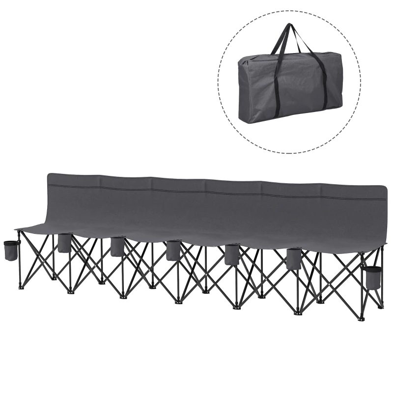 Outsunny 6 Seat Folding Camping Chair with Cup Holder and Carrying Case for Camping, Picnic, Sports Events, Dark Grey