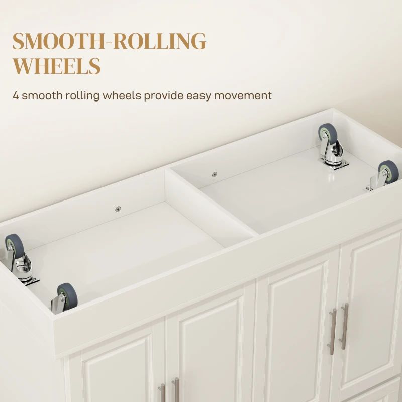 HOMCOM Rolling Kitchen Island with Stainless Steel Top, 2 Drawers, Spice, Knife and Towel Rack and Cabinets, Cream White