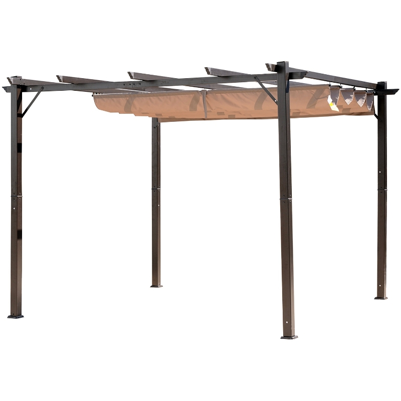 Custom Size Retractable Canopy Cover For Pergola & Gazebo – Brown, UV & Weather Resistant