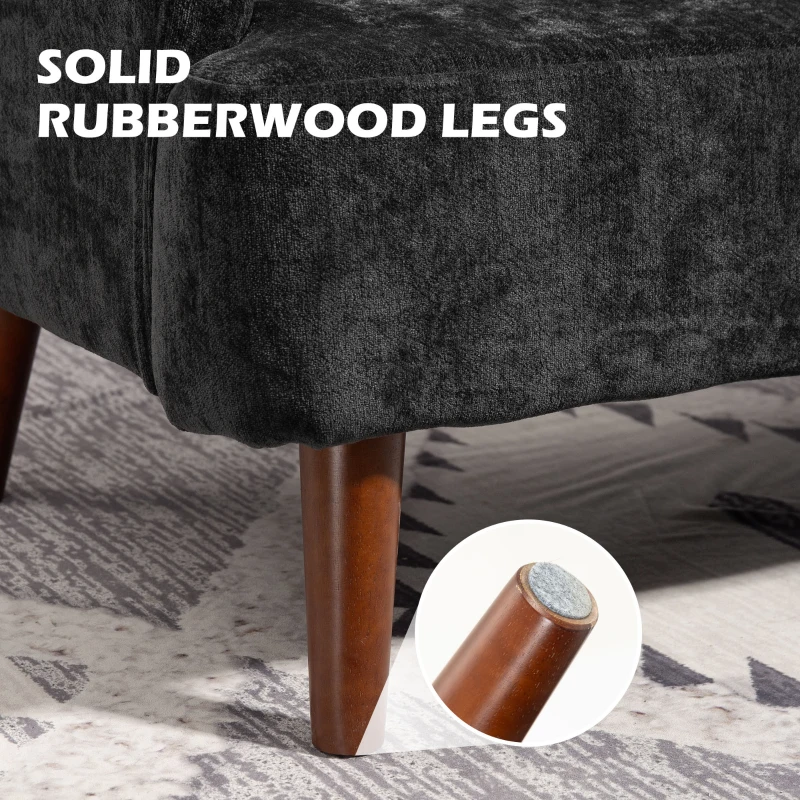 HOMCOM Velvet Feel Fabric 2 Seater Sofa, Small Sofa Loveseat with 8.3" Thick Padding and Wood Legs, Black