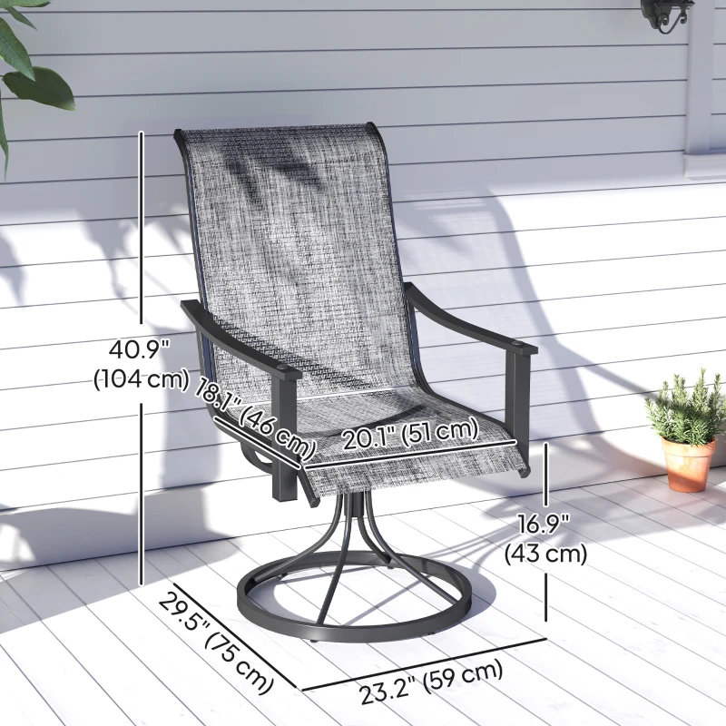 Outsunny 2 Pieces Rocking Swivel Patio Chairs, Mesh Outdoor Swivel Dining Chairs with High Back and Curved Armrests, Mixed Grey
