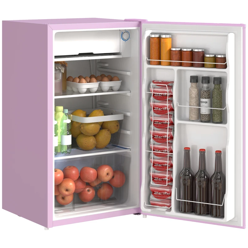 HOMCOM 3.2 Cu.Ft Mini Fridge with Freezer, Single Door Compact Refrigerator with Adjustable Thermostat, Reversible Door, Pink