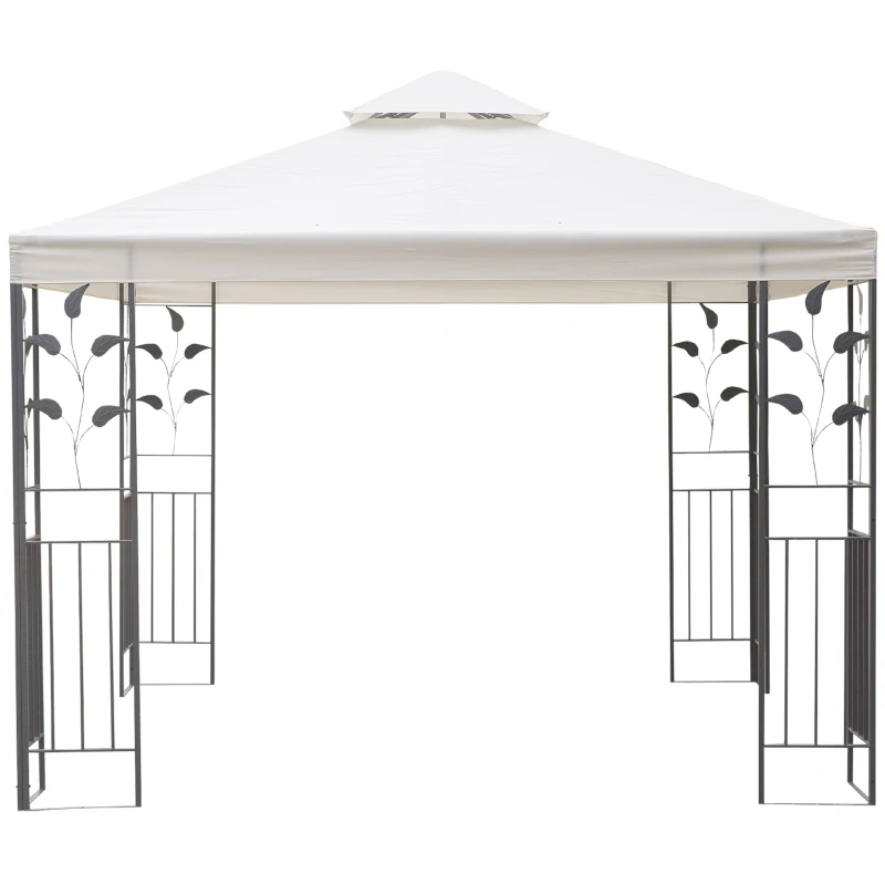 Outsunny 10' x 10' Outdoor Garden Metal Gazebo Patio Canopy Marquee Patio Party Tent Canopy Shelter Vented Roof Decorative Frame, Cream