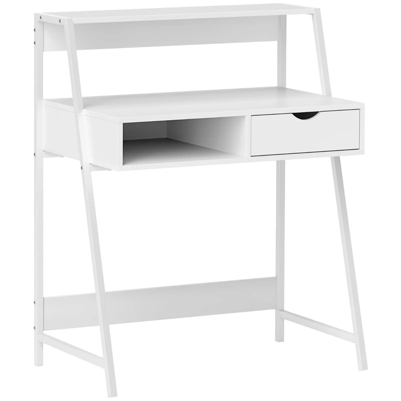 HOMCOM Home Office desk, Computer Desk for Small Spaces, Study Table with Drawer and Storage Shelves, White