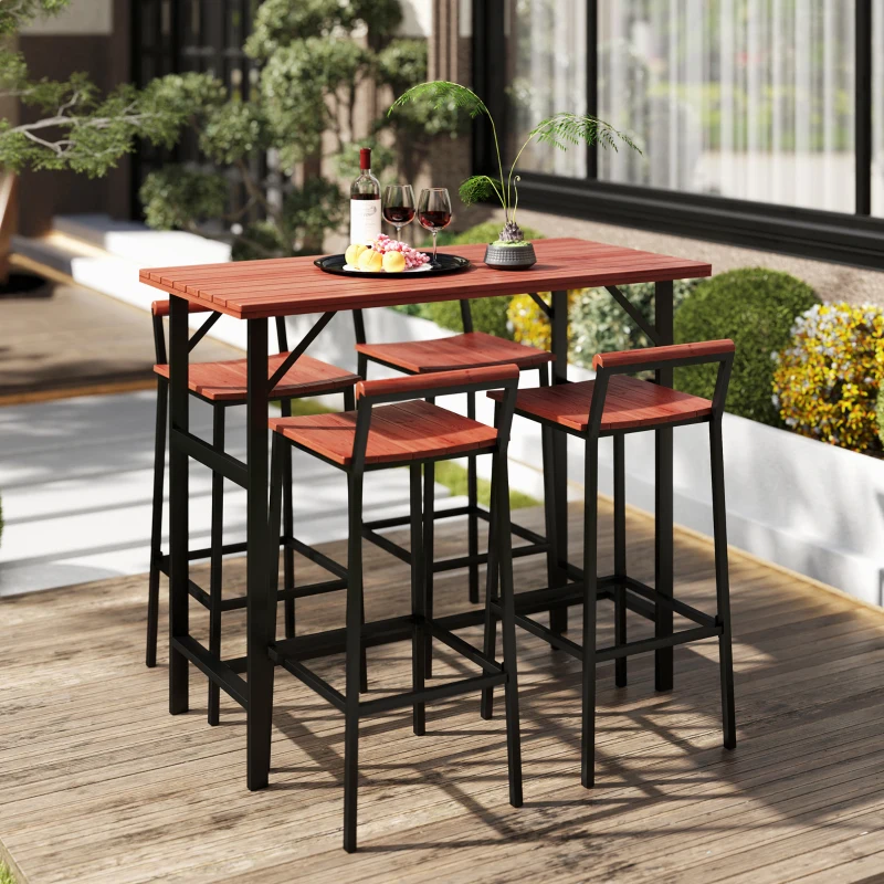 Outsunny 5 Piece Patio Bar Set with 47" Bar Height Table and 4 Bar Stools, for Backyard, Balcony, Porch, Pool, Lawn, Brown