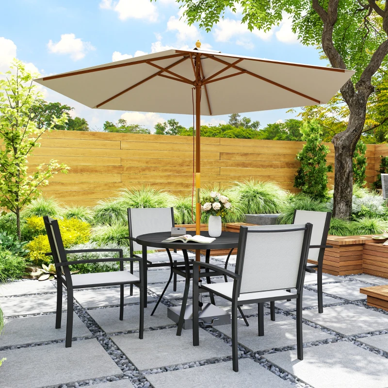 Outsunny 5 Piece Outdoor Dining Set with Round Table and 4 Stackable Chairs, for Backyard, Lawn, Deck, Balcony, Pool Side