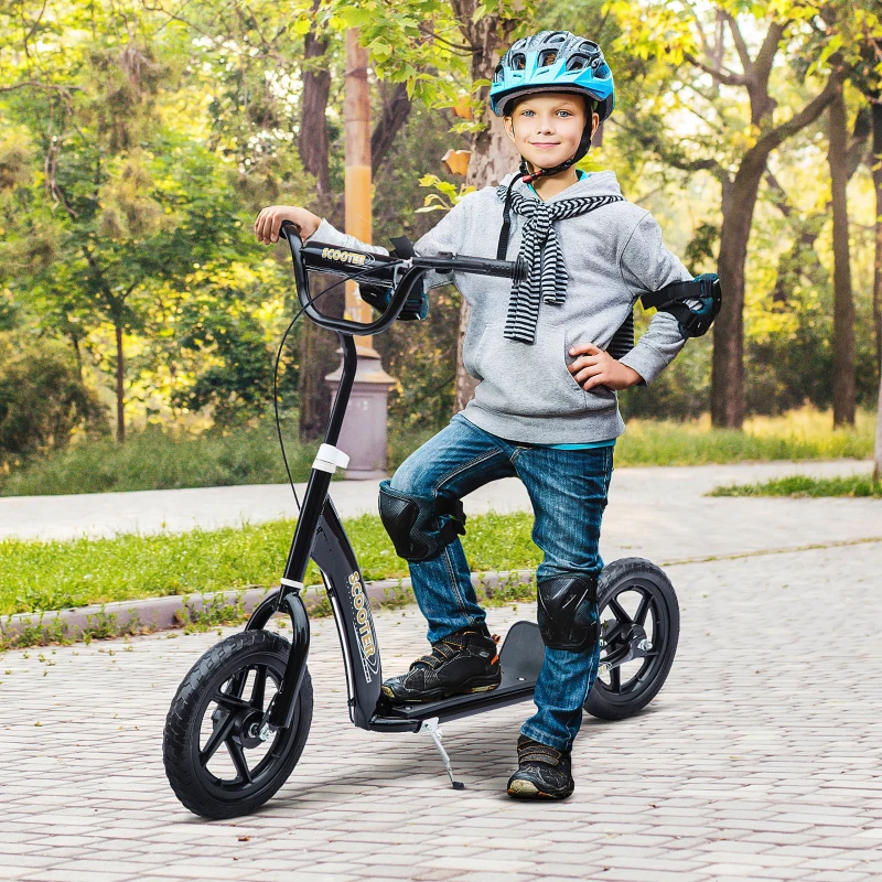 HOMCOM Kick Scooter for Kids 5-12 Years Old with Adjustable Height Handlebar, Non-slip Footplate, Big Wheels, Rear Brake, Black