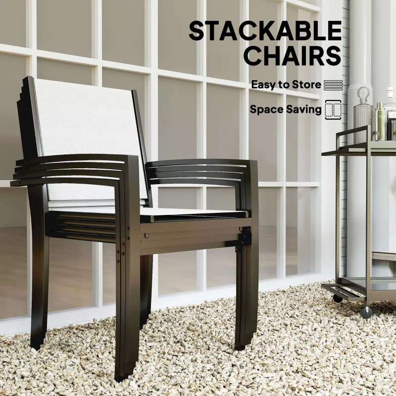 Outsunny 5 Piece Outdoor Dining Set with Round Table and 4 Stackable Chairs, for Backyard, Lawn, Deck, Balcony, Pool Side